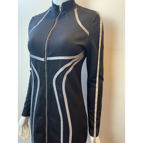 SHEIN Womens Bodycon Dress Zip Front Contrast Reflective Tape Black Size Medium - Picture 7 of 12